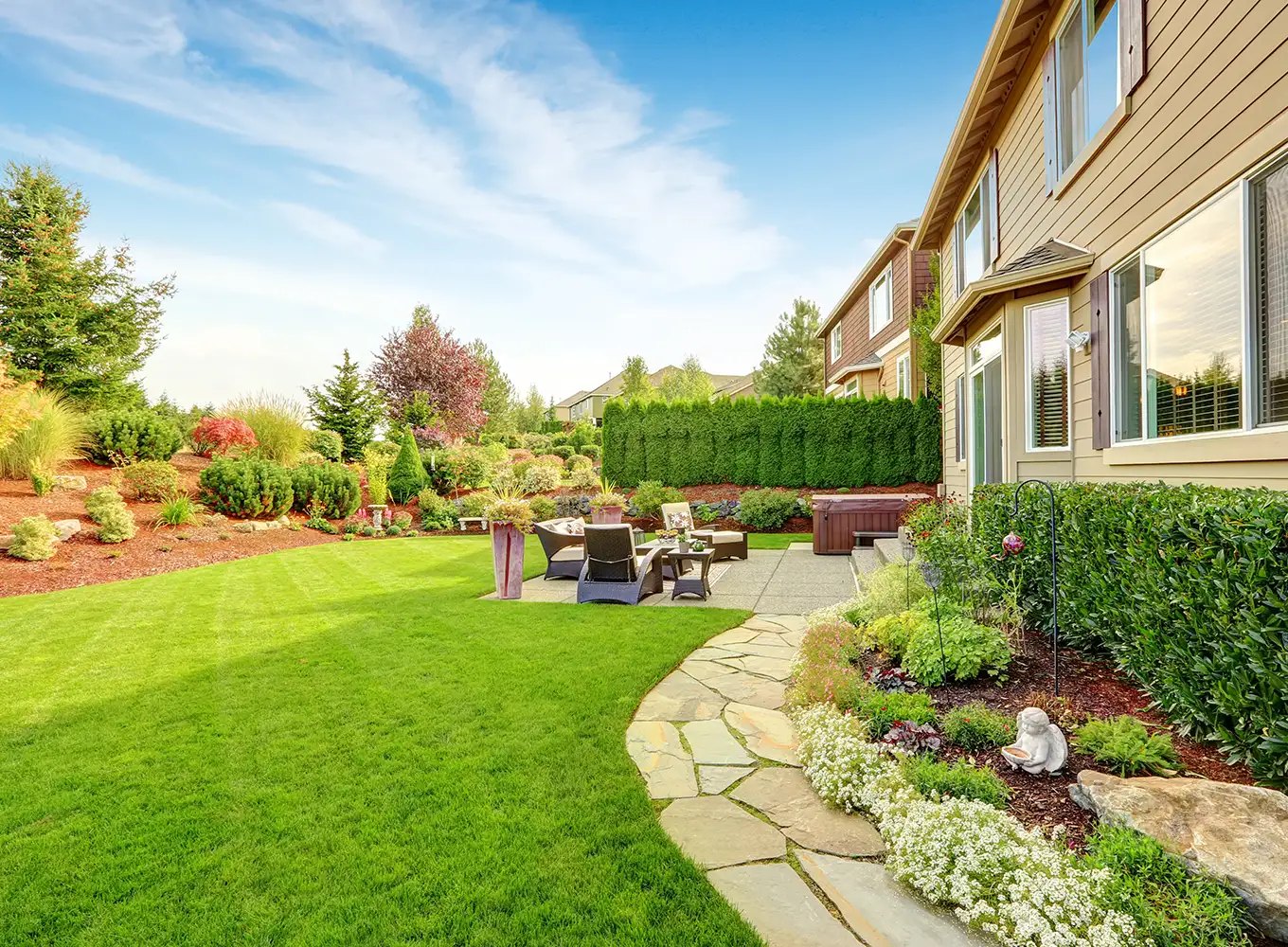 A lush, restored green garden and lawn